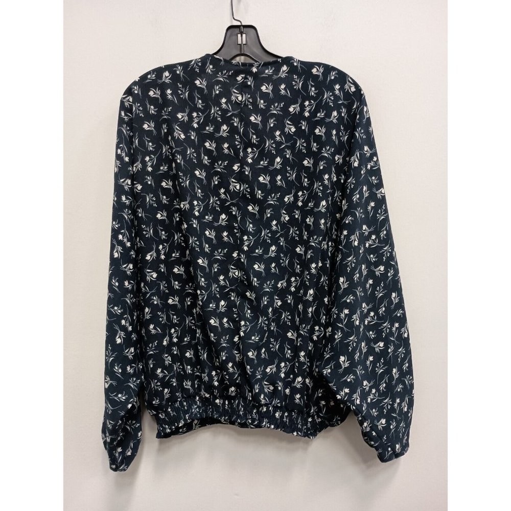 Daytrip Womens BOHO Faux Wrap Blouse Top Large Navy Floral Long Sleeve Oversized - Picture 5 of 6